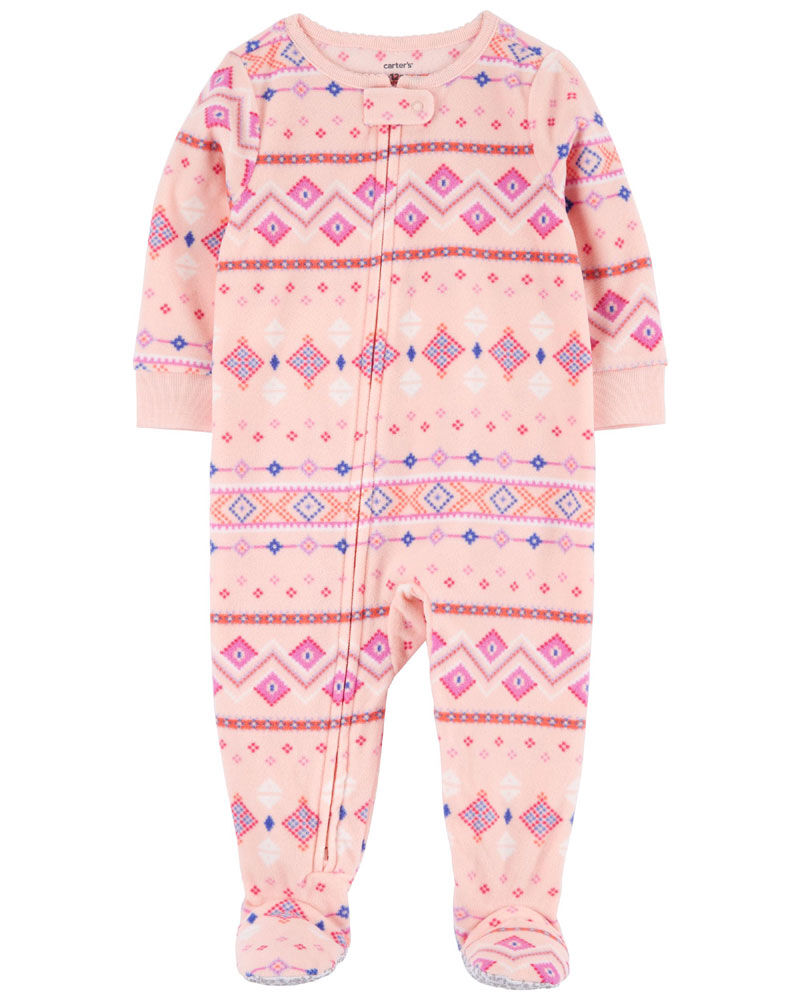 Carter s One Piece Fleece Pink Fair Isle Sleep and Play Pink 12M
