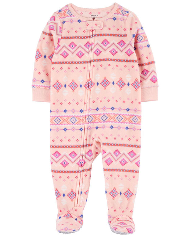 Carter's One Piece Fleece Pink Fair Isle Sleep and Play Pink  12M