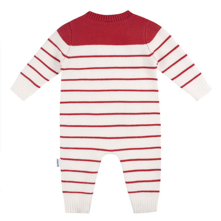 Gerber Childrenswear - 1 Pack Pull Knit Romper - Rouge + Blanc Nouveau-né