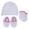 Koala Baby Hat, Mittens And Booties - Pink Clouds , size 3-6 months