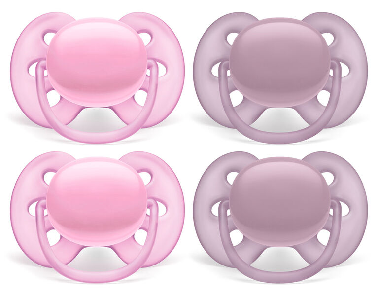 Philips Avent Ultra Soft Pacifier 6-18 months, Arctic White / Pink, 4 pack