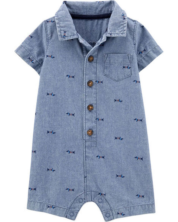 Carter's Dog Chambray Romper - Blue, Newborn