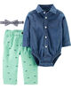 Carter's 3-Piece Chambray Dress Me Up Set - Chambray/Mint, 3 Months