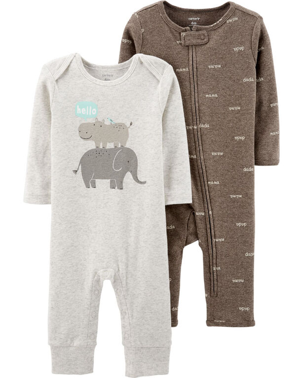 Carter's 2-Pack Jumpsuits - Brown, 9 Months