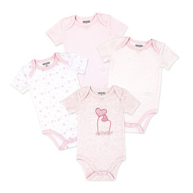Naturelle 4 Pack Short Sleeve Bodysuit: Pink