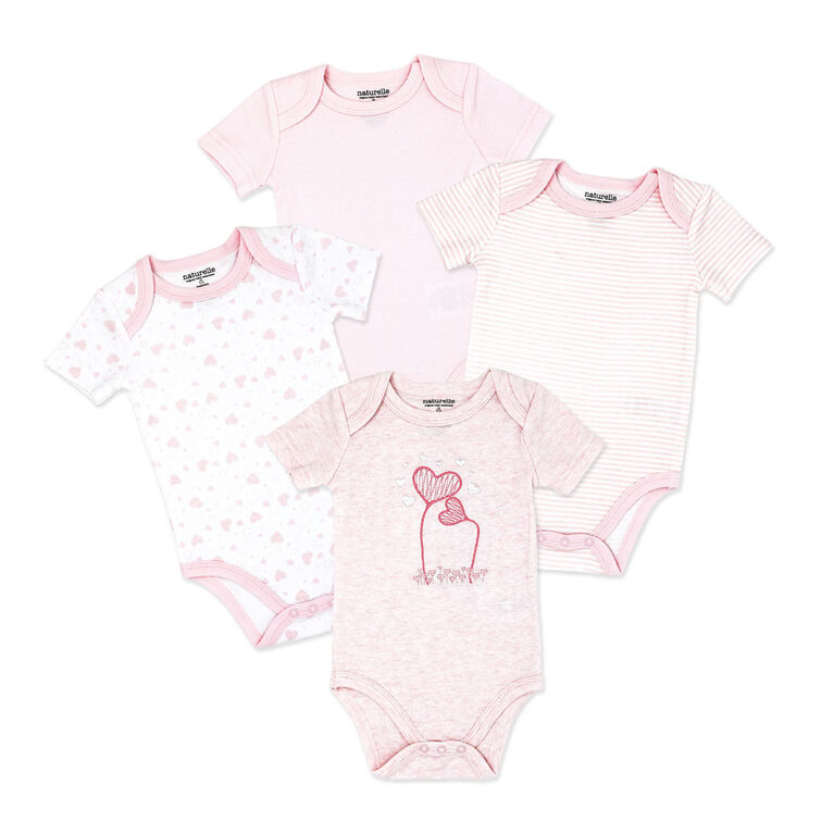 Naturelle 4 Pack Short Sleeve Bodysuit: Pink