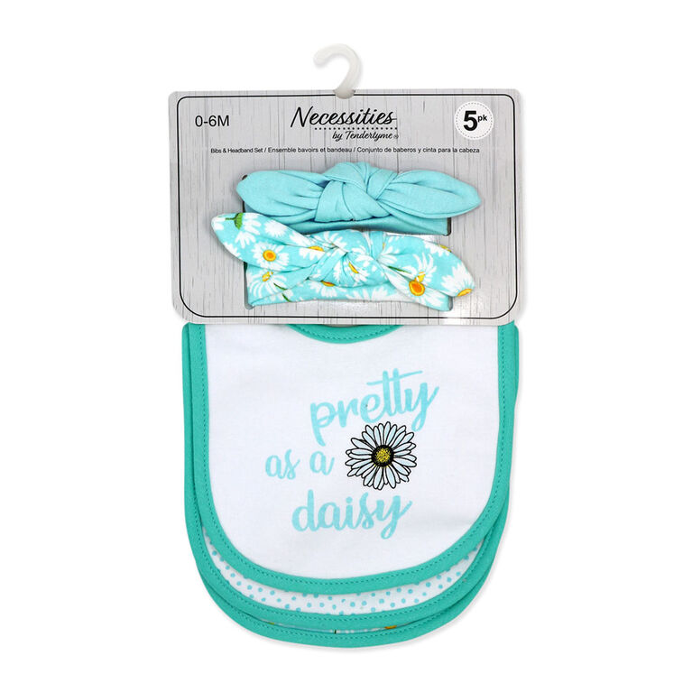 Necessities By Tendertyme  5 Piece Bib and Sock set :Aqua Daisy