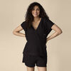 Motherhood Short Sleeve Henley Hoody-Black-L