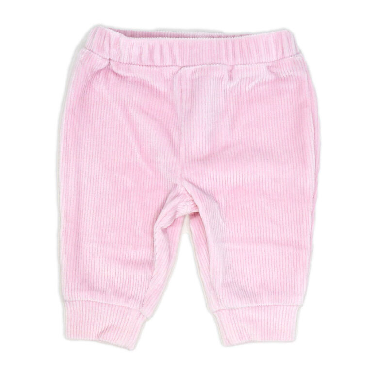 Baby Mode 3 Piece Ribbed Velour Varsity Set: Pink Rainbow Bunny  24M