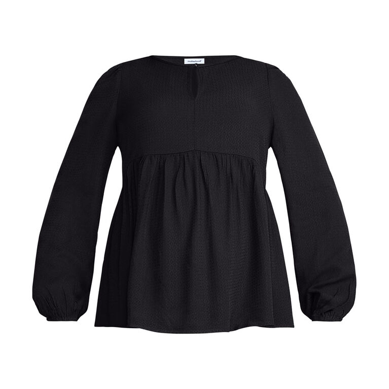 Motherhood - Long Sleeve Keyhole Blouse - Black - L