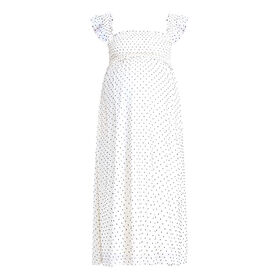 Motherhood Ruffle Sleeve Smocked Bodice Midi Dress