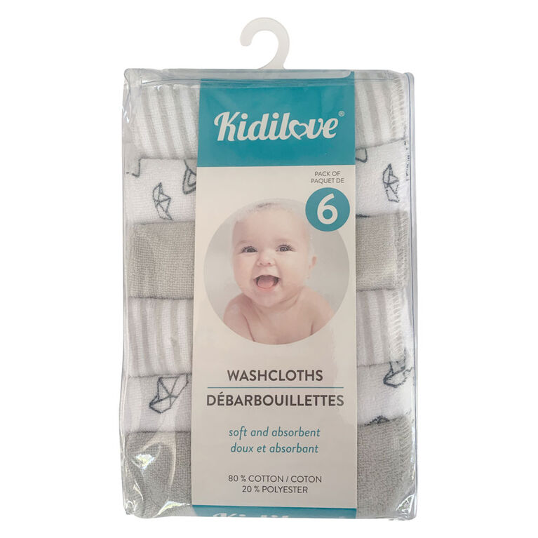 6 Pack Washcloths Blue/Grey
