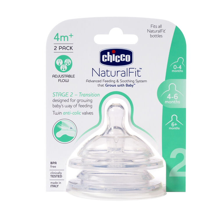 Chicco 2-Pack NaturalFit Nipple 4 Months+ Adjustable Flow