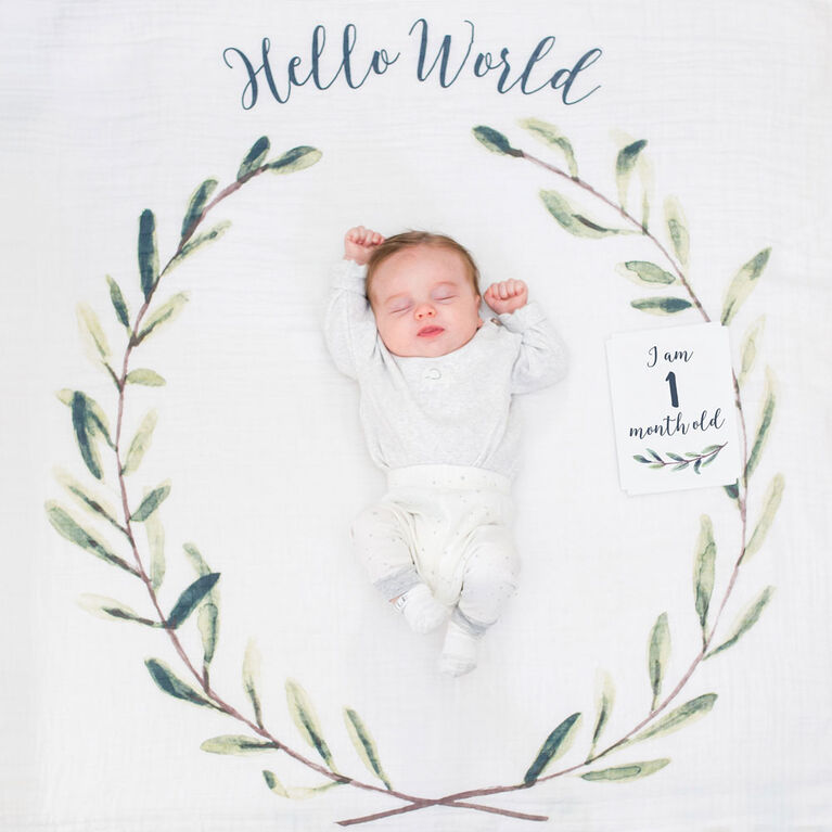 Lulujo -Baby's 1st Year Milestone Blanket Hello World Wreath