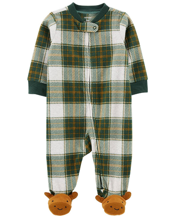 Carter's Moose Two Way Zip Fleece Sleep and Play Pajamas Green 3M