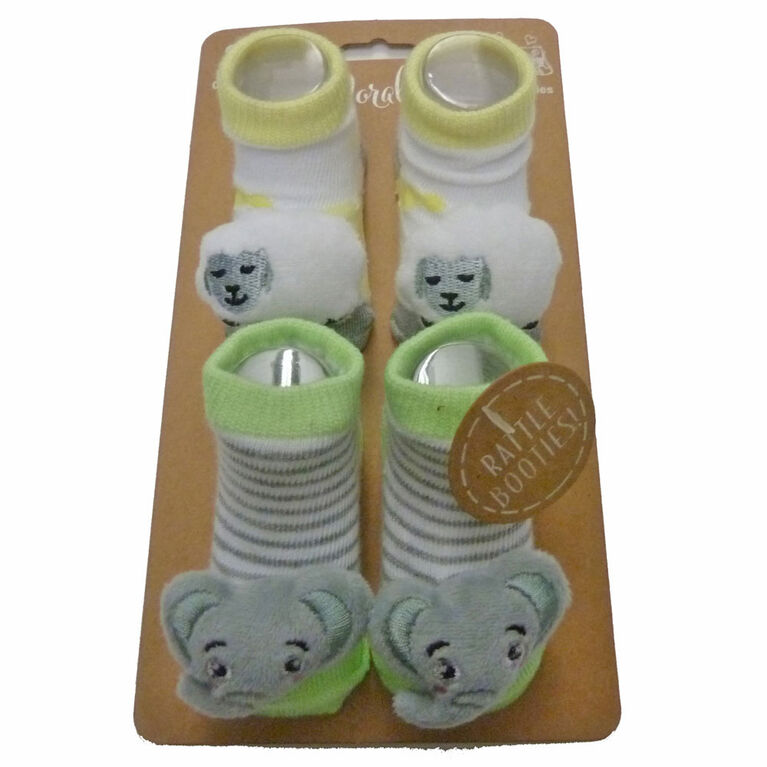 So Dorable 2 Pack Rattle Booties With 3D Icons - Sheep and Elephant