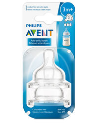 Biberon anticoliques de Philips Avent, T&eacute;tine &agrave; d&eacute;bit moyen, 2 pq, SCF423/27.