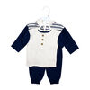 Baby Mode 3 Piece French Terry Jogger Set: Navy Stripe 6-9M