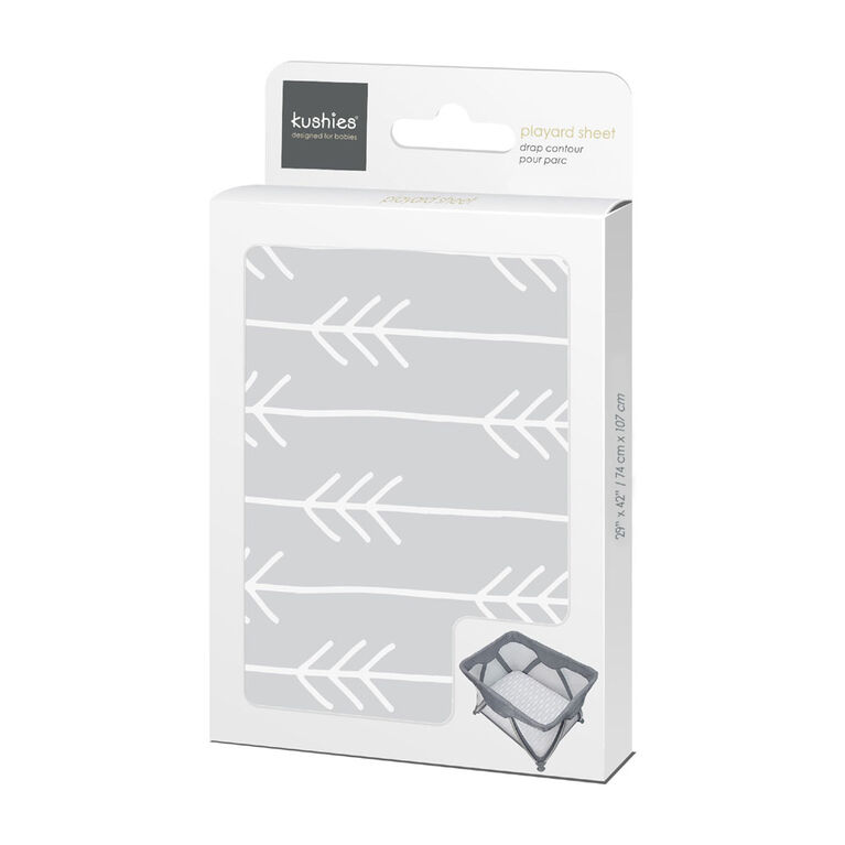 Kushies Flannel Playard Sheet - Grey Arrows