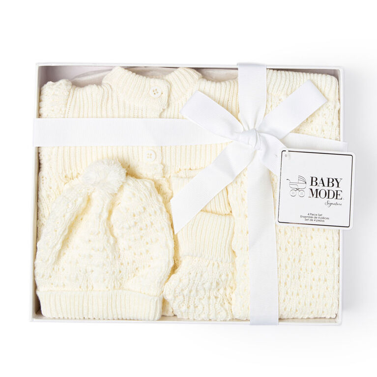 Baby Mode Signature Ivory 4 Piece Knit Box Set 0-6m