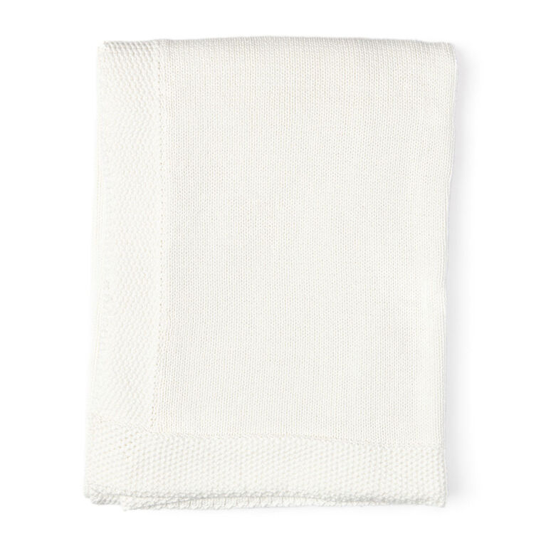 Baby Mode Signature White Knit Blanket with Border