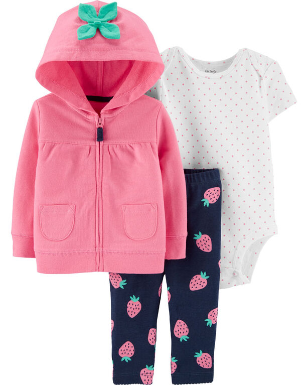 Carter’s 3-Piece Strawberry Cardigan Set - Pink, 9 Months