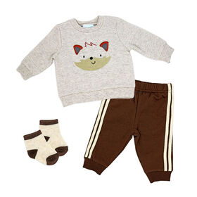 Baby Mode Brown 3 Piece Pants set: Fox 0-3M