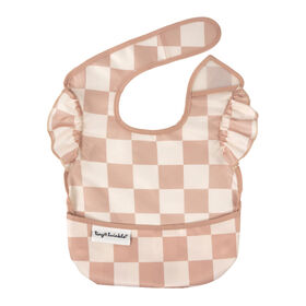 Tiny Twinkle - Mess Proof Easy Bib Ruffle - Tan Check 6-24M
