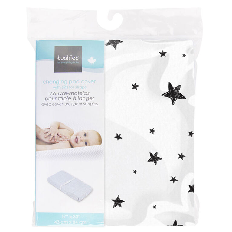 Changing Pad Cover with Slits for Safety Straps Flannel Scribble Stars