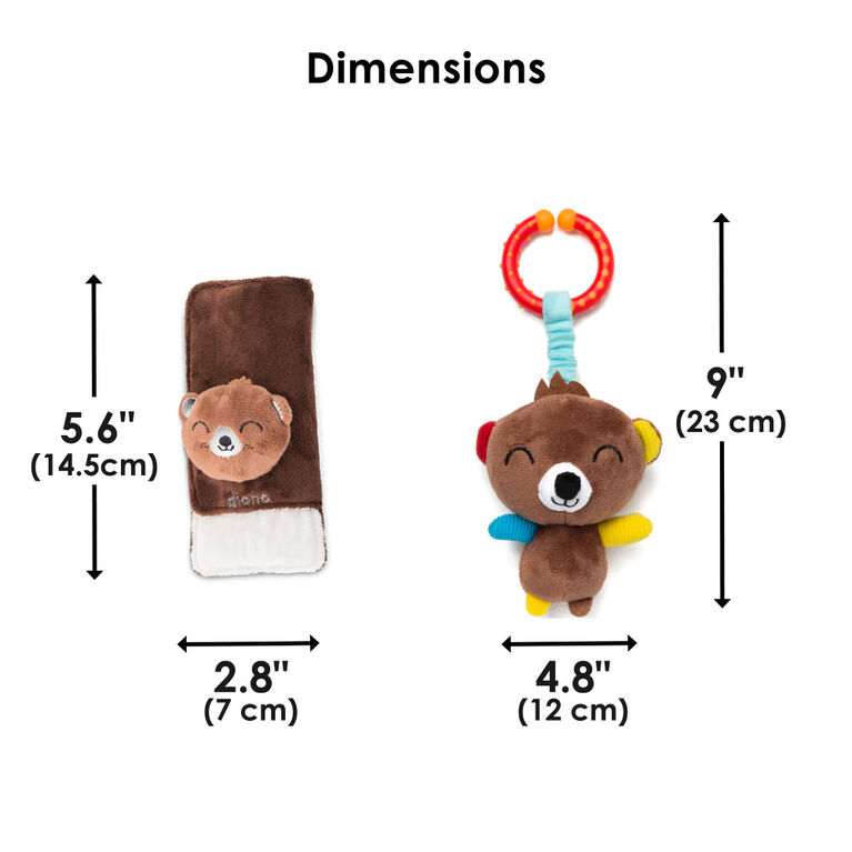 Diono Bear Character Car Seat Straps & Linkee Toy, Shoulder Pads for Baby, Infant, Toddler, 2 Pack Reversible Soft Seat Belt Cushion and Stroller Harness Covers Helps Prevent Strap irritation