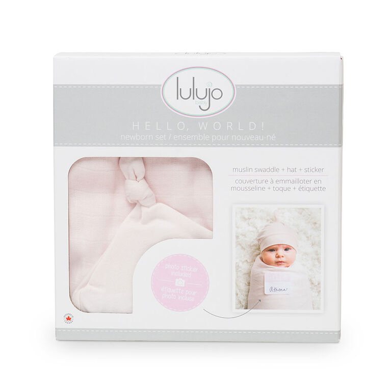 Lulujo Ensemble chapeau et couverture en bambou pour bébé nouveau-né Hello  World Marine