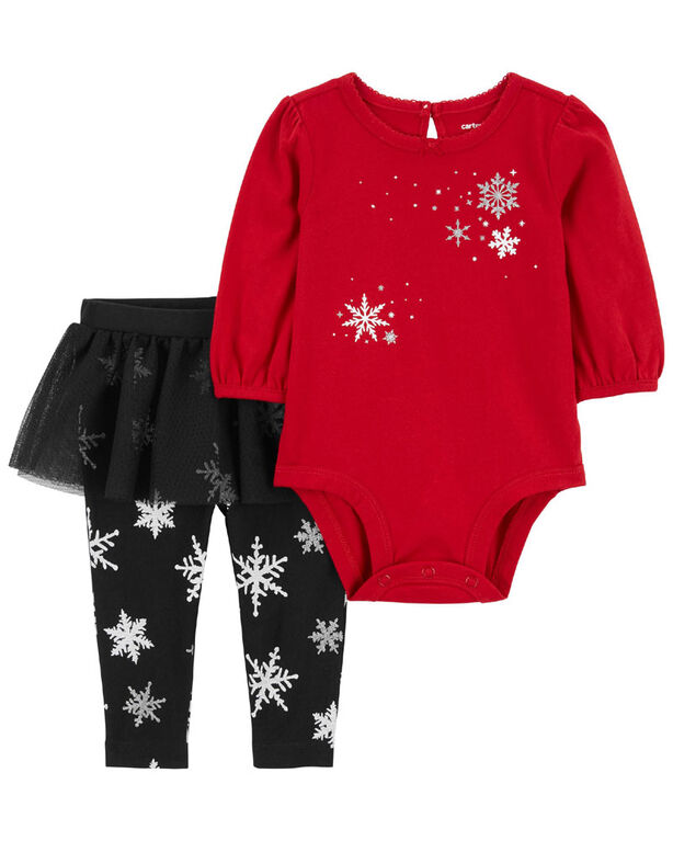 Carter's Two Piece Snowflake Bodysuit and Tutu Pant Set Red  6M