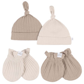 Just Born - Ensemble Bonnet + Mitaines 4 pièces - Tan 0-6M