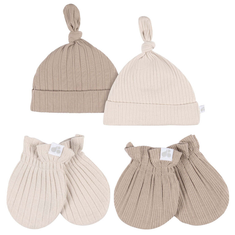 Just Born - Ensemble Bonnet + Mitaines 4 pièces - Tan 0-6M