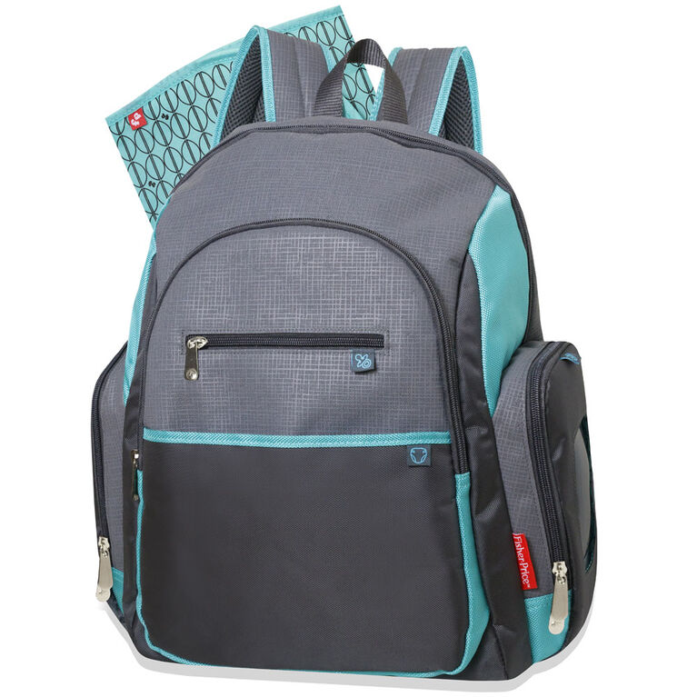 Fisher Price Riley Backpack Diaper Bag - Grey/Aqua