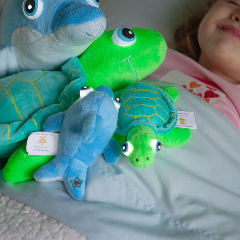 Ensemble NightBuddies and BabyBuddies Dauphin Turquoise de 15" and 5" en Peluche Yeux Lumineux