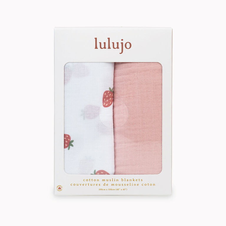 Lulujo - Cotton Mslin Swaddles 2 Pack-Strawberries Ballet Slipper