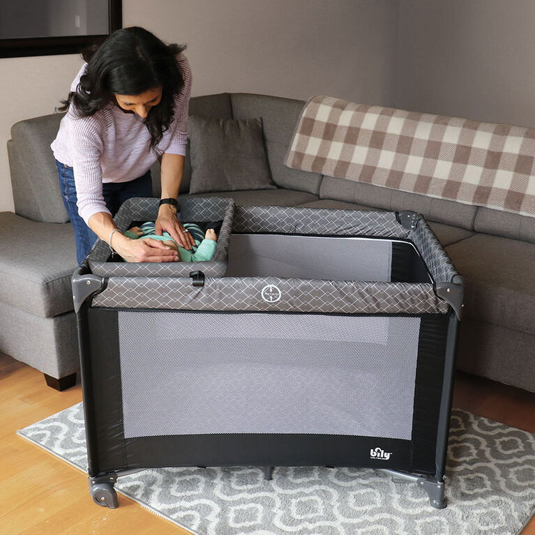 Bily Easy-Go Playard with Bassinet & Changer - Slate/Black