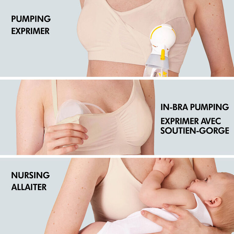 Medela 3 in 1 Nursing and Pumping Bra | Breathable, Lightweight for Ultimate Comfort when Feeding, Electric Pumping or In-Bra Pumping, Chai, Large