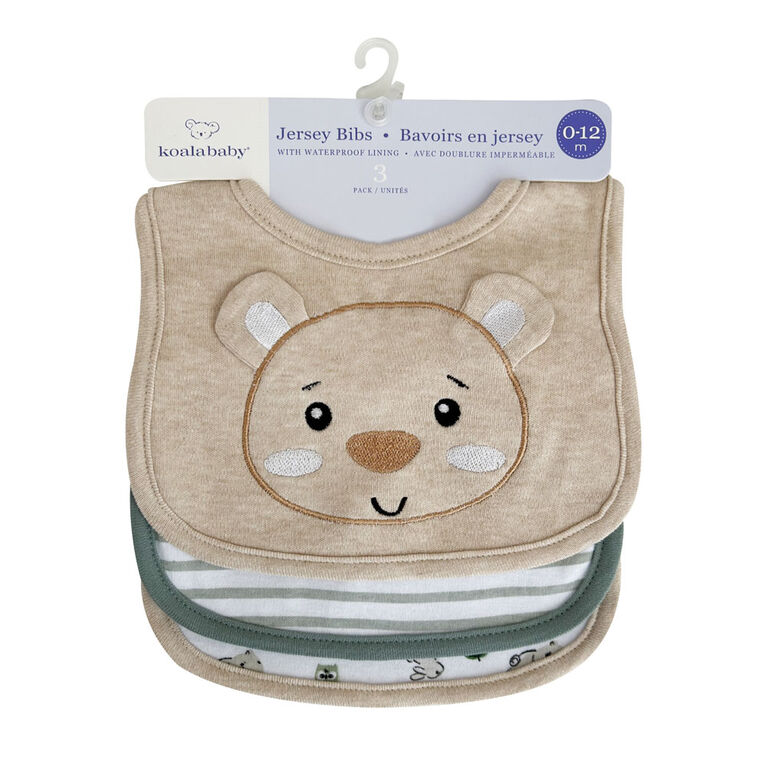 Koala Baby 3 pack Taupe Bear Jersey Bib