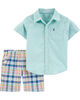 Carter's 2-Piece Oxford Button-Front Shirt & Plaid Short Set - Mint, Newborn
