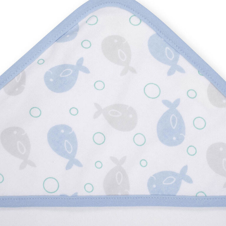 Koala Baby 2-Pack Hooded Towel & 4-Pack Washcoth Set, Blue Whales