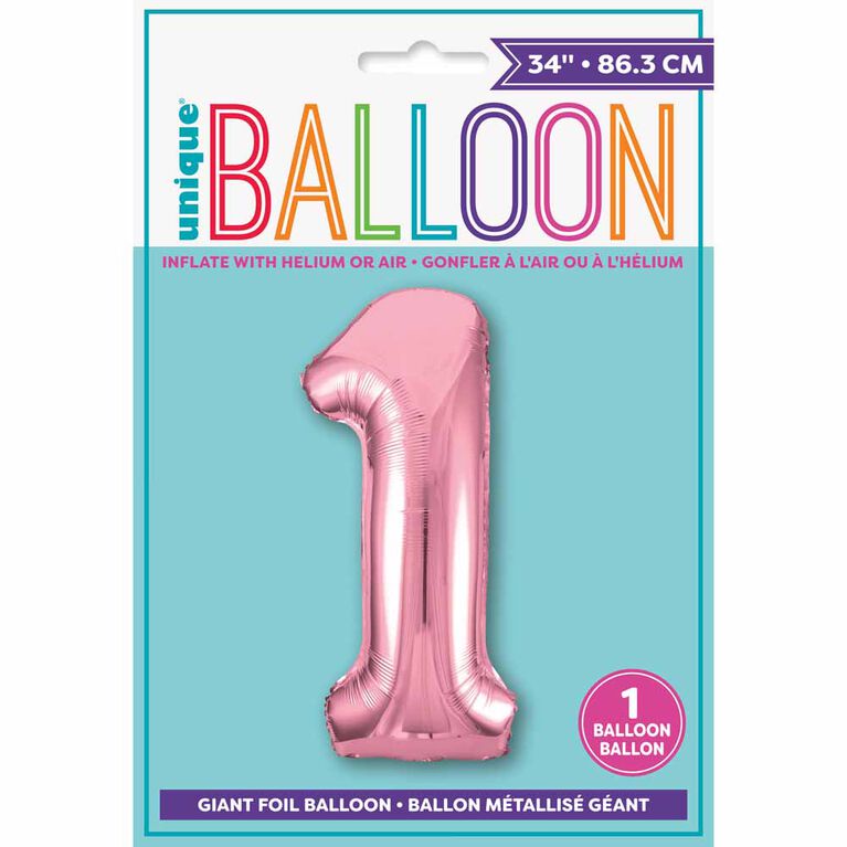 Ballon en aluminium rose en forme de nombre 34 " - 1