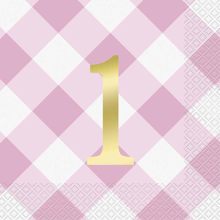 Pink Gingham 1st Birthday Serviettes de Table, 16un