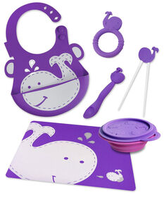 Marcus & Marcus Baby Bib & Collapsible Bowl & Feeding Spoon & Chopsticks & Teether & Placemat - Whale.