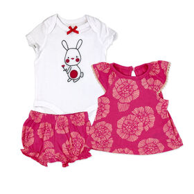 Sterling Baby 3 Pièces gaze short ensemble : Lapin rose