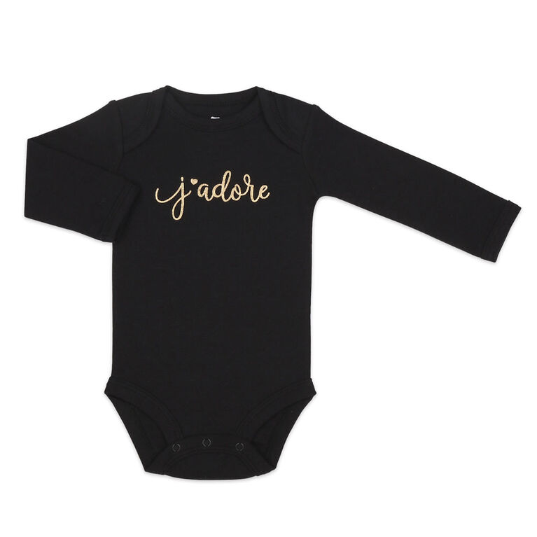 Koala Baby Long Sleeve Black J'Adore Bodysuit, Size 6-9 Months