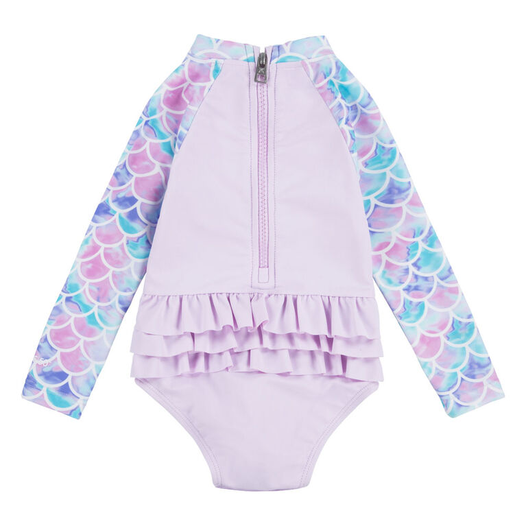 Hurley Ruffle Long Sleeve One-Piece Swimsuit - Light Lavender - Size 24M
