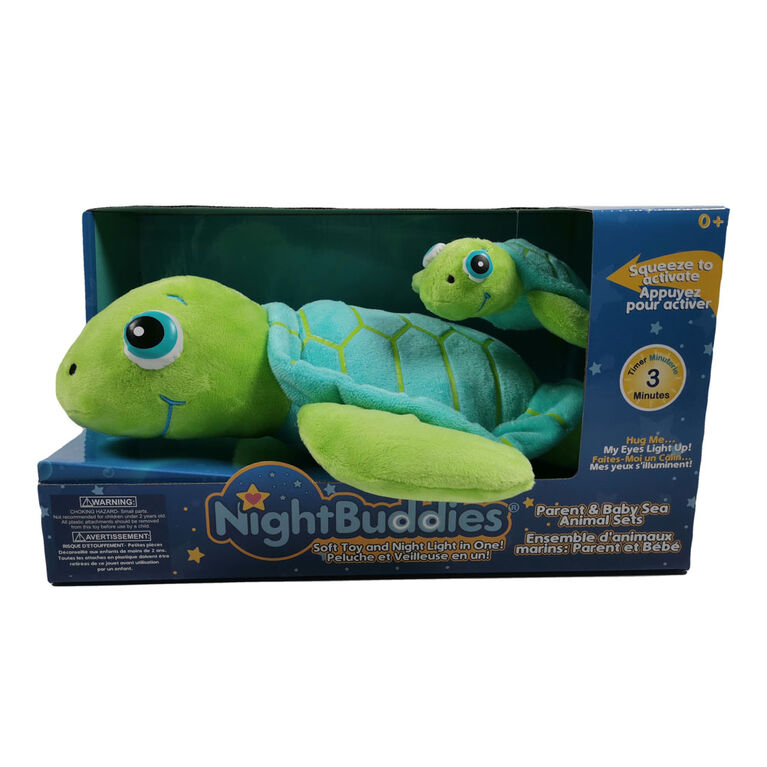 Ensemble NightBuddies and BabyBuddies Tortue Verte de 15" and 5" en Peluche Yeux Lumineux