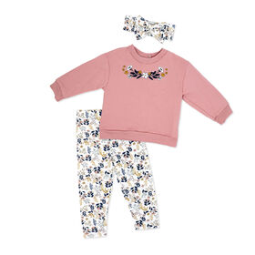 Baby Mode 3 Piece Oversized Sweater Shirt Legging Set: Pink Floral